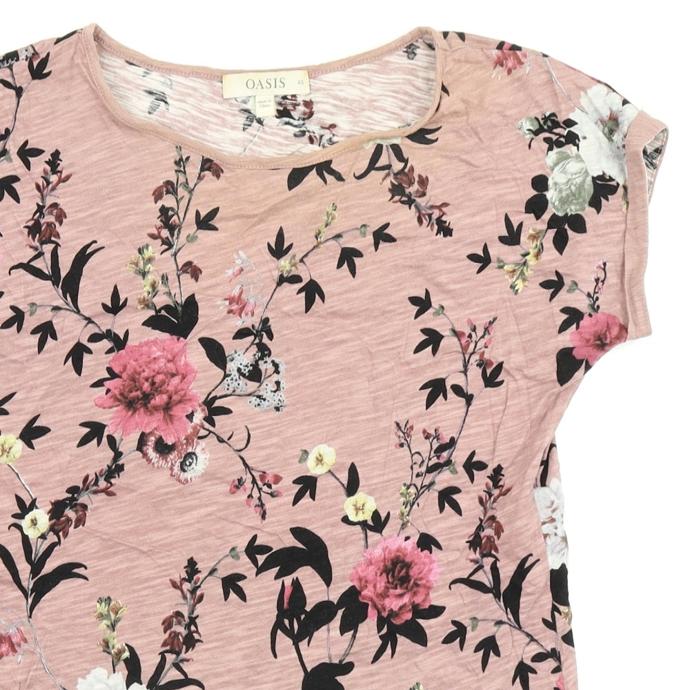 Oasis Womens Pink Floral  Basic T-Shirt Size XS