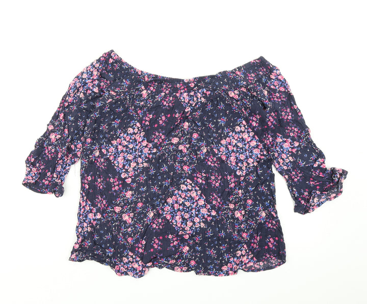 F&F Womens Blue Floral Basic Blouse Size 8