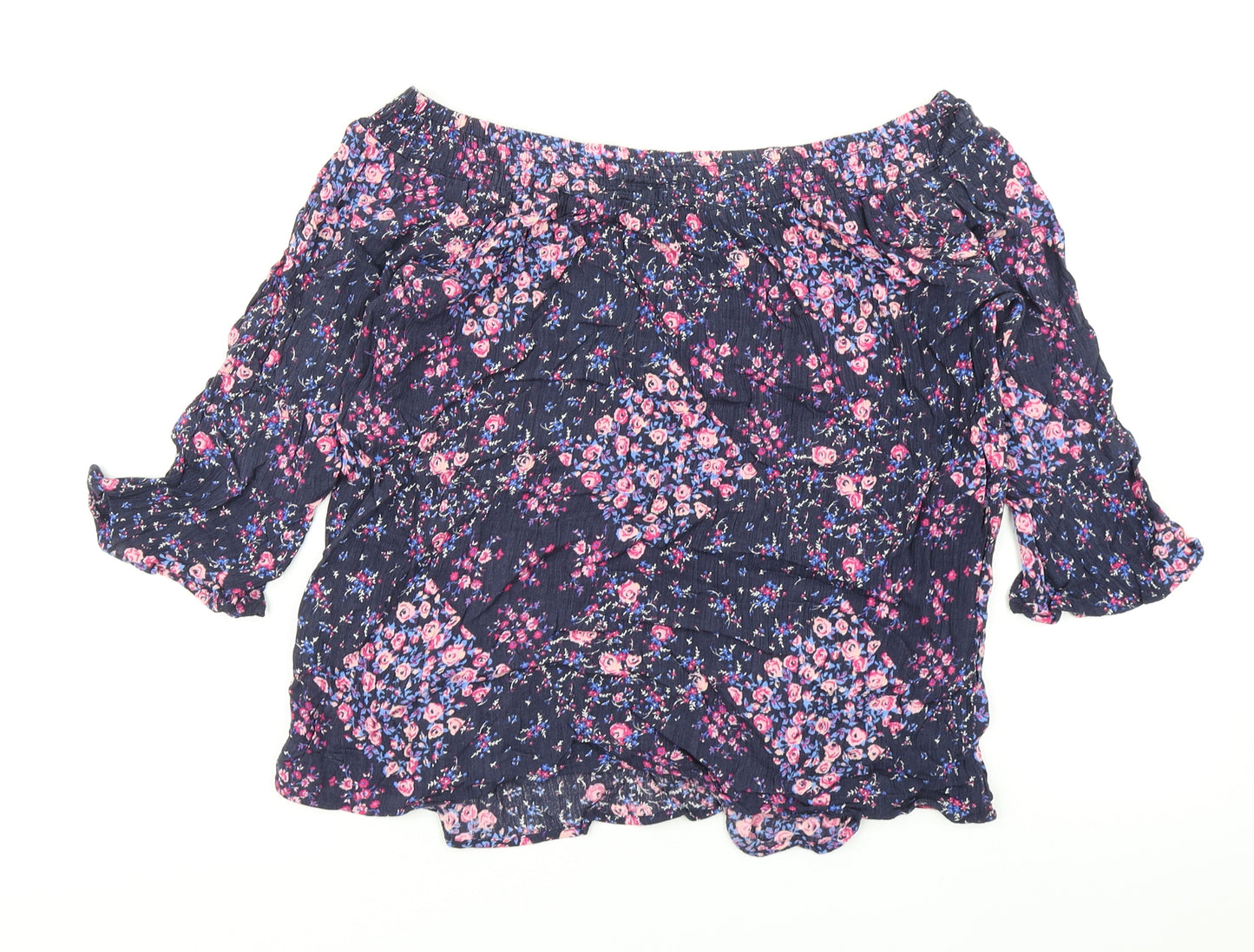 F&F Womens Blue Floral  Basic Blouse Size 8