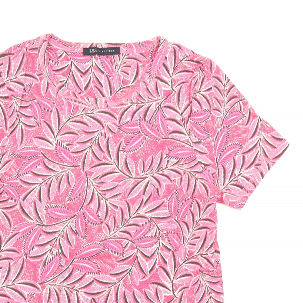 M&S Collection Womens Pink Floral  Basic T-Shirt Size 14
