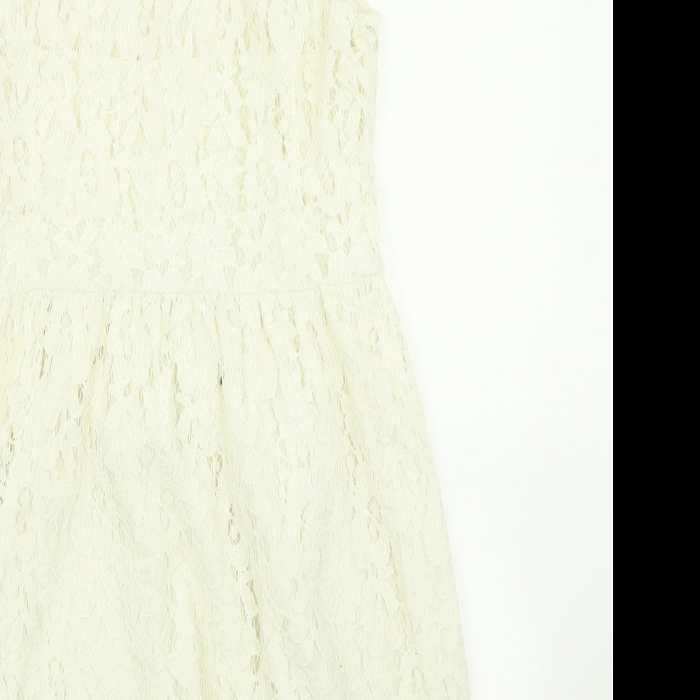 Atmosphere Womens White Floral Lace Skater Dress  Size 14