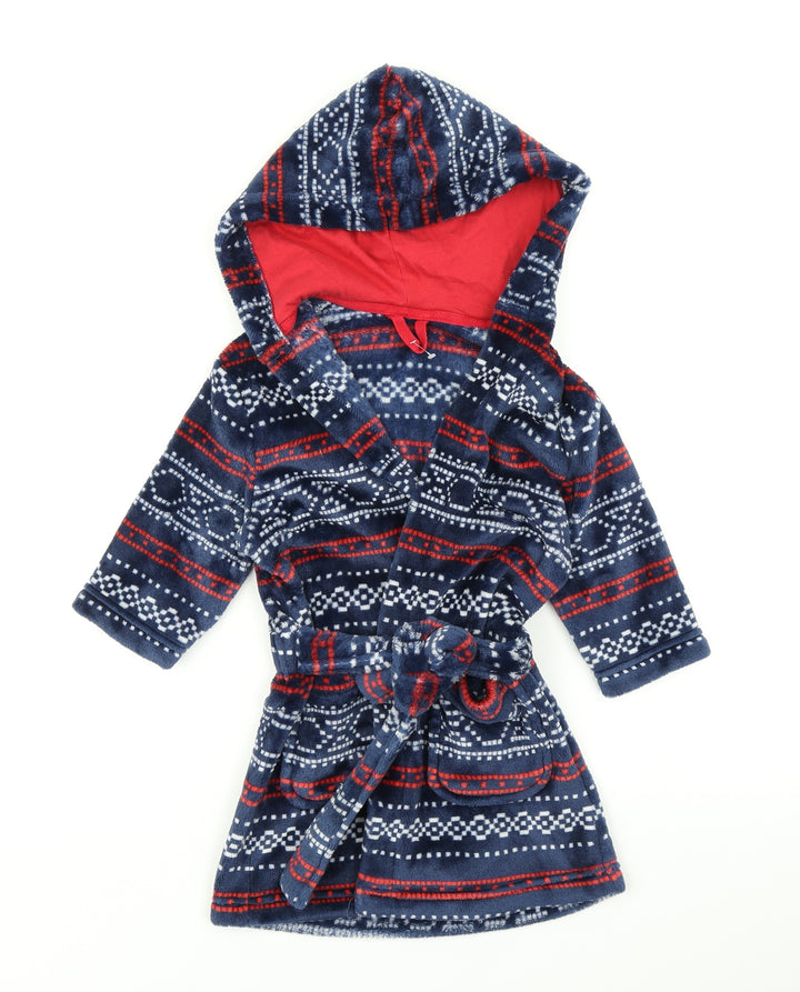 M&S Boys Blue Fair Isle Kimono Robe Size 12-18 Months