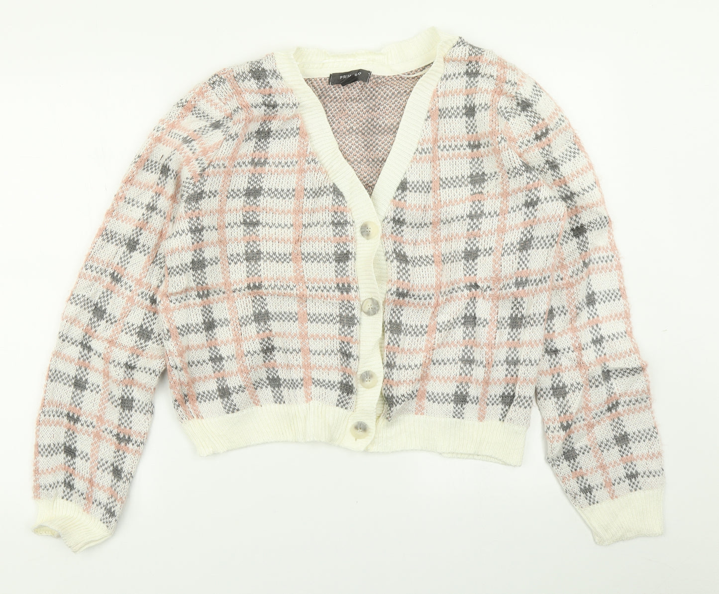 Primark Womens Pink Plaid Knit Cardigan Jumper Size XL