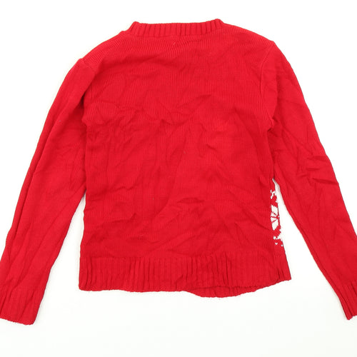 Red Chilli Girls Red  Knit Pullover Jumper Size 7-8 Years  - Christmas Jumper Reindeer