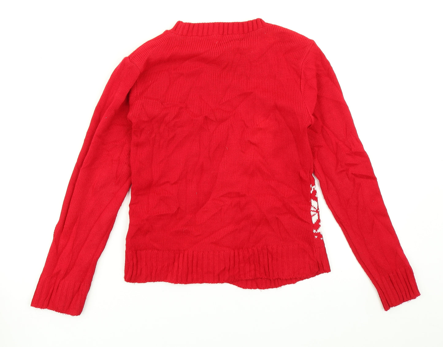 Red Chilli Girls Red  Knit Pullover Jumper Size 7-8 Years  - Christmas Jumper Reindeer