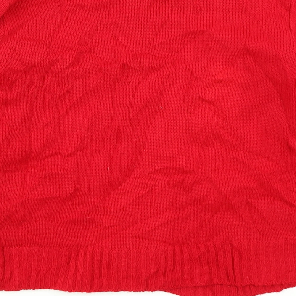 Red Chilli Girls Red  Knit Pullover Jumper Size 7-8 Years  - Christmas Jumper Reindeer