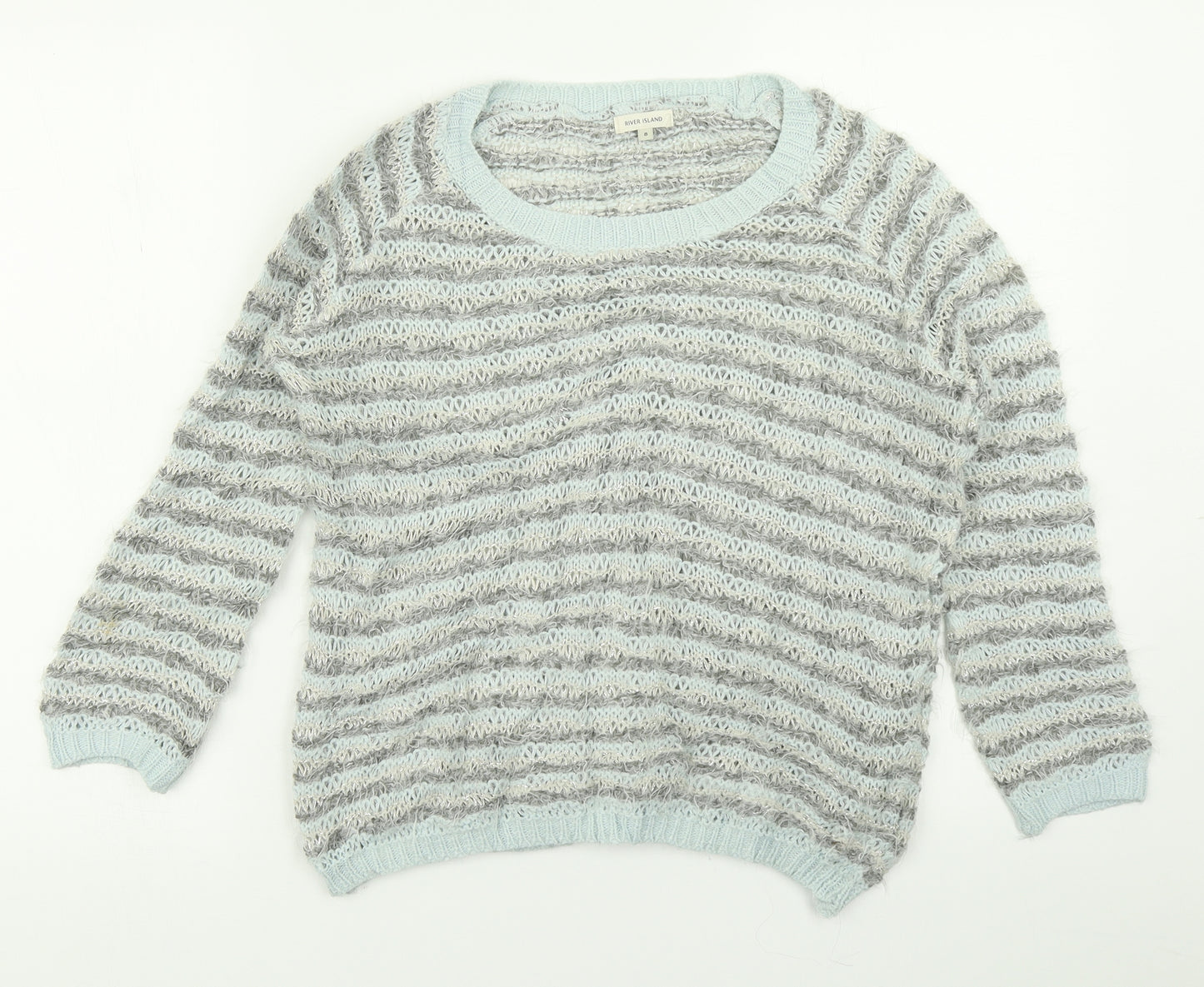 River Island Womens Blue Striped Knit Pullover Jumper Size 8
