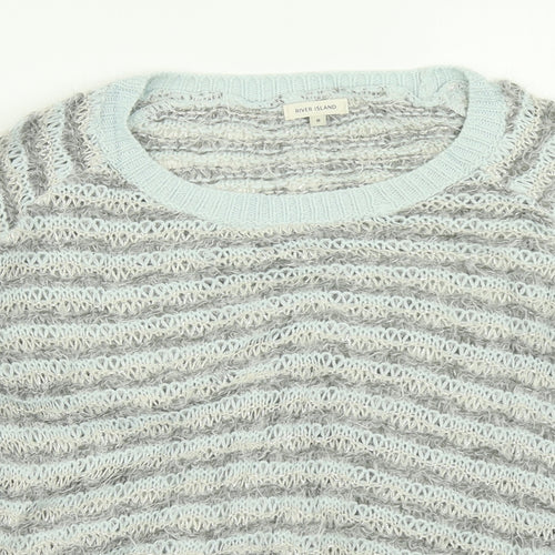 River Island Womens Blue Striped Knit Pullover Jumper Size 8
