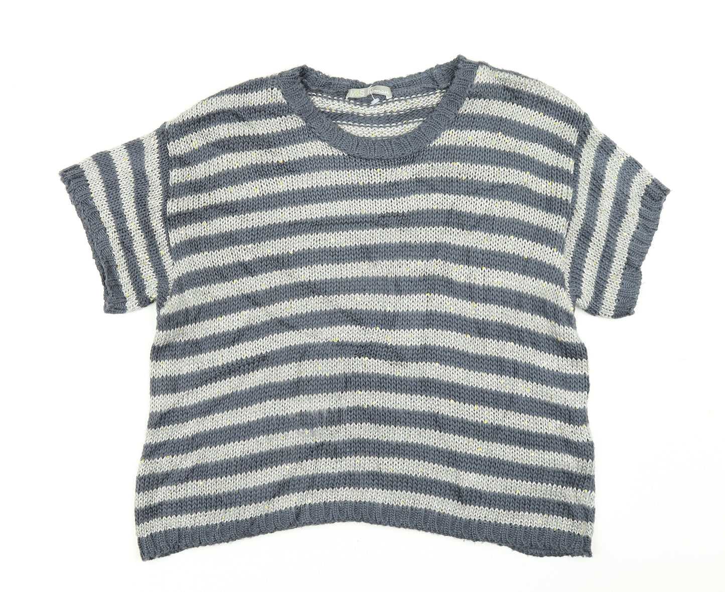 M&S Woman Womens Blue Striped Knit Pullover Jumper Size 18