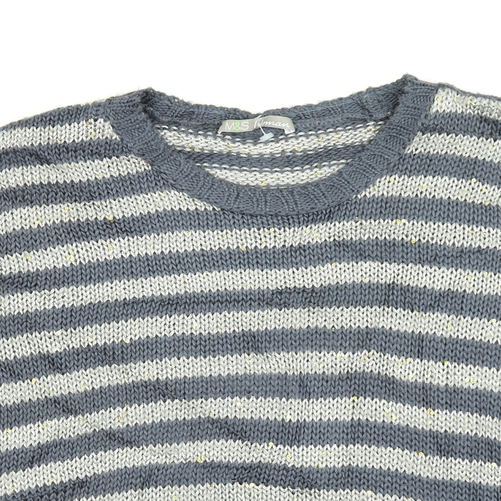 M&S Woman Womens Blue Striped Knit Pullover Jumper Size 18