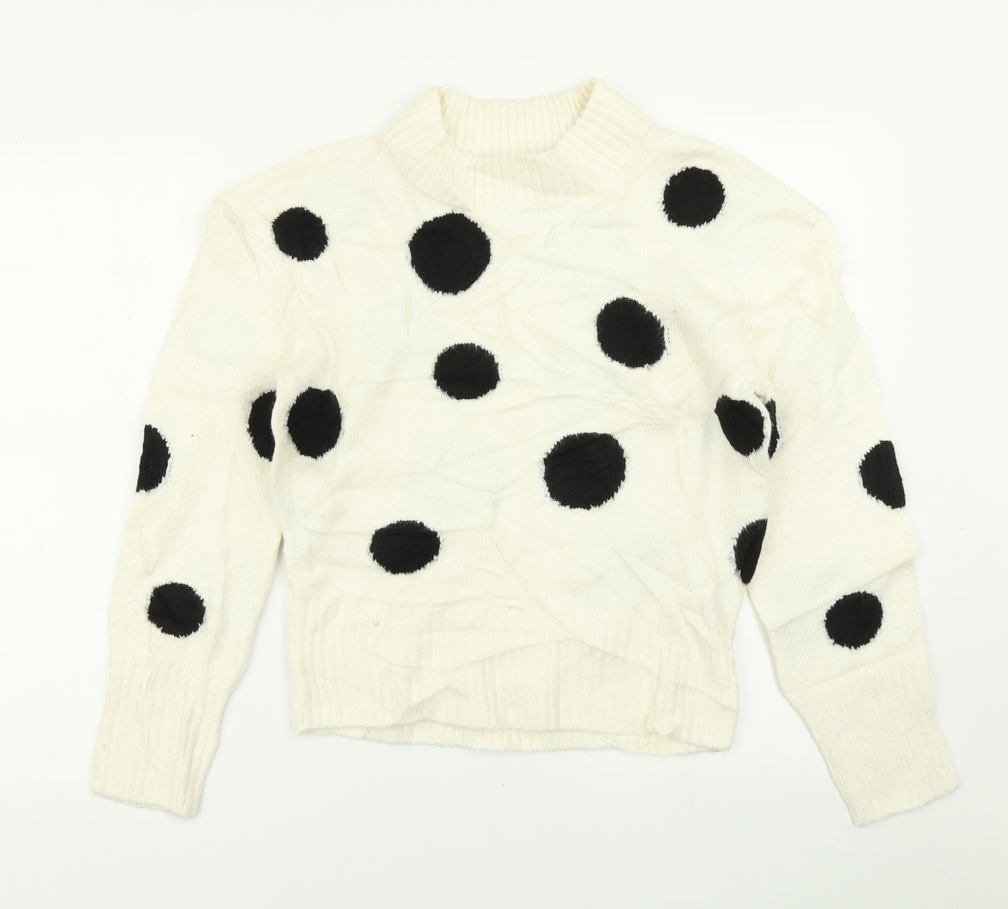 M&S collection Womens White Polka Dot Knit Pullover Jumper Size XS
