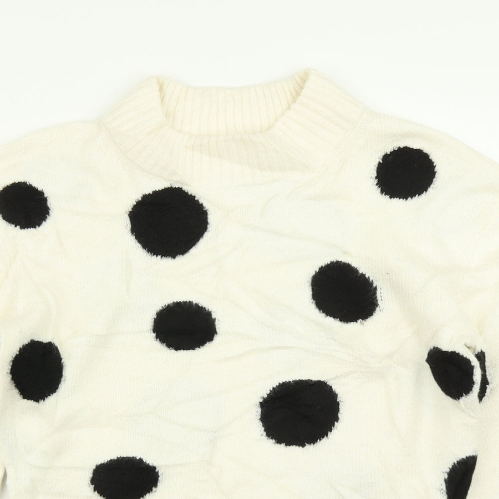 M&S collection Womens White Polka Dot Knit Pullover Jumper Size XS