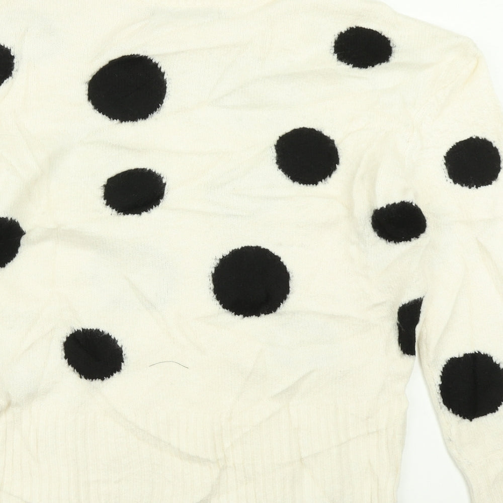M&S collection Womens White Polka Dot Knit Pullover Jumper Size XS