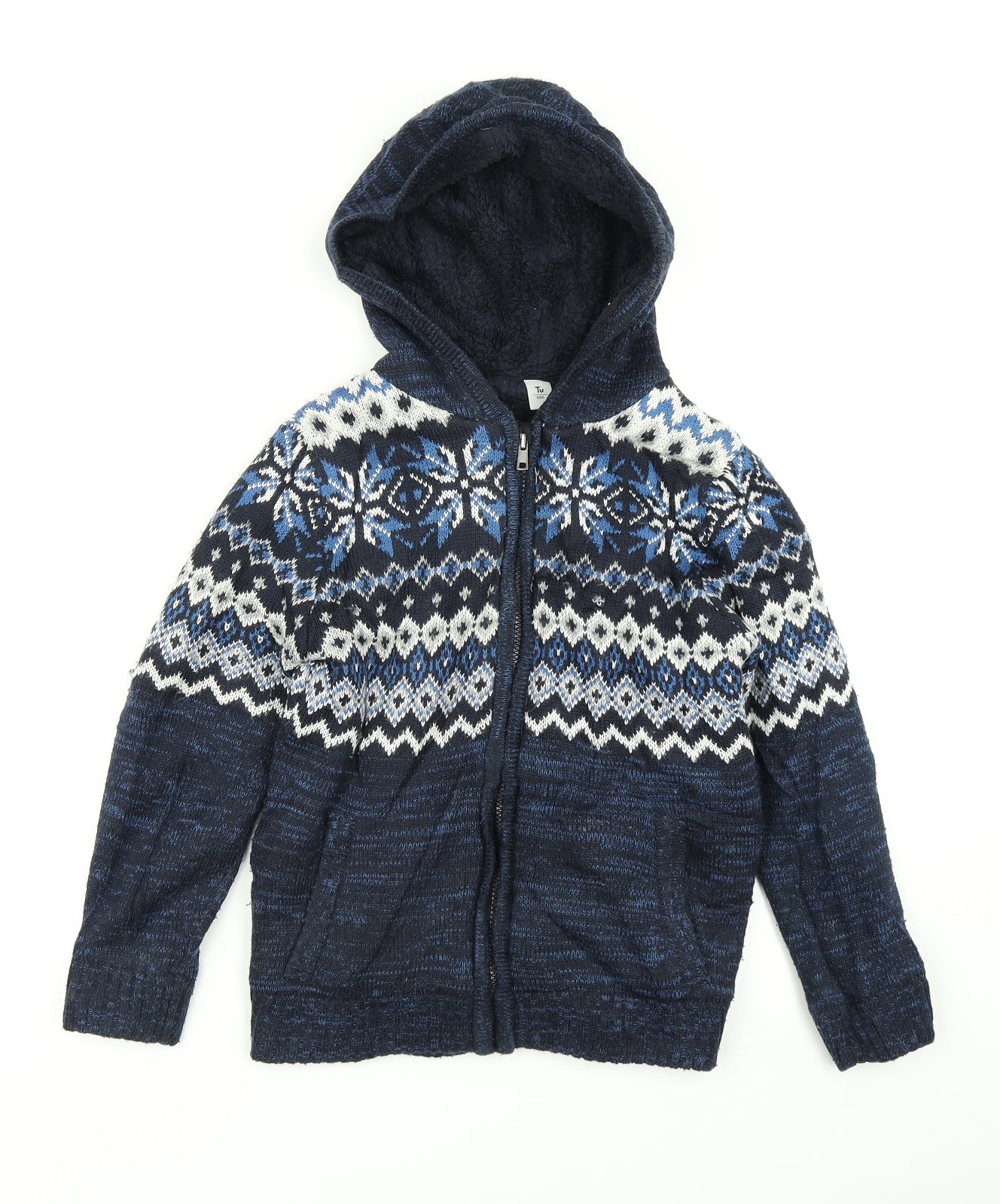 TU Boys Black Fair Isle Knit Cardigan Jumper Size 9 Years