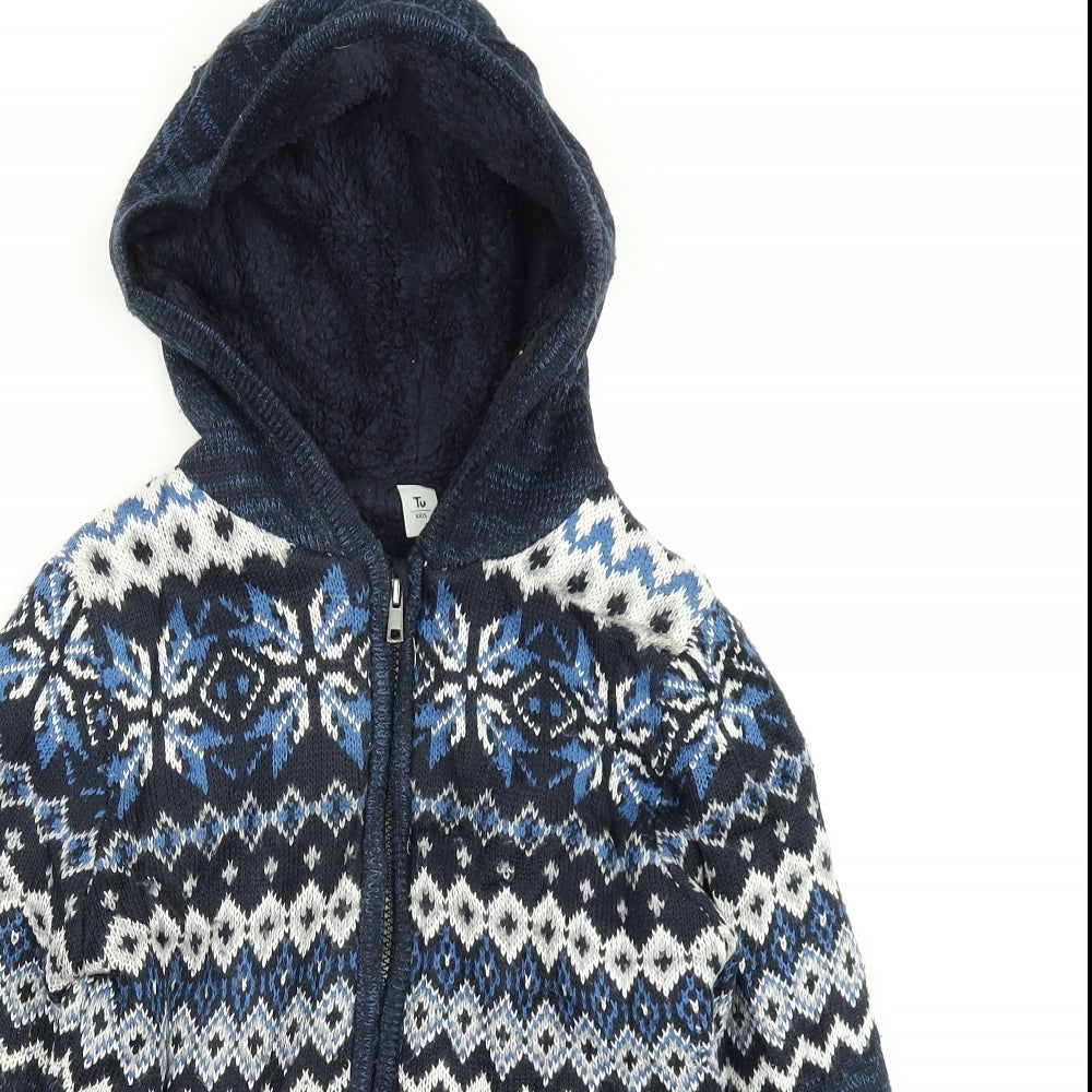 TU Boys Black Fair Isle Knit Cardigan Jumper Size 9 Years