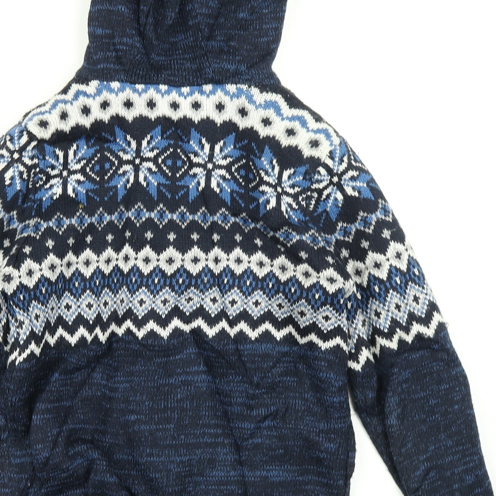 TU Boys Black Fair Isle Knit Cardigan Jumper Size 9 Years