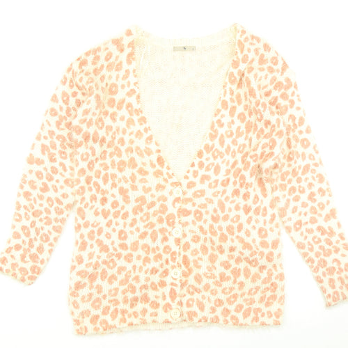TU Womens Pink Animal Print Knit Cardigan Jumper Size 10