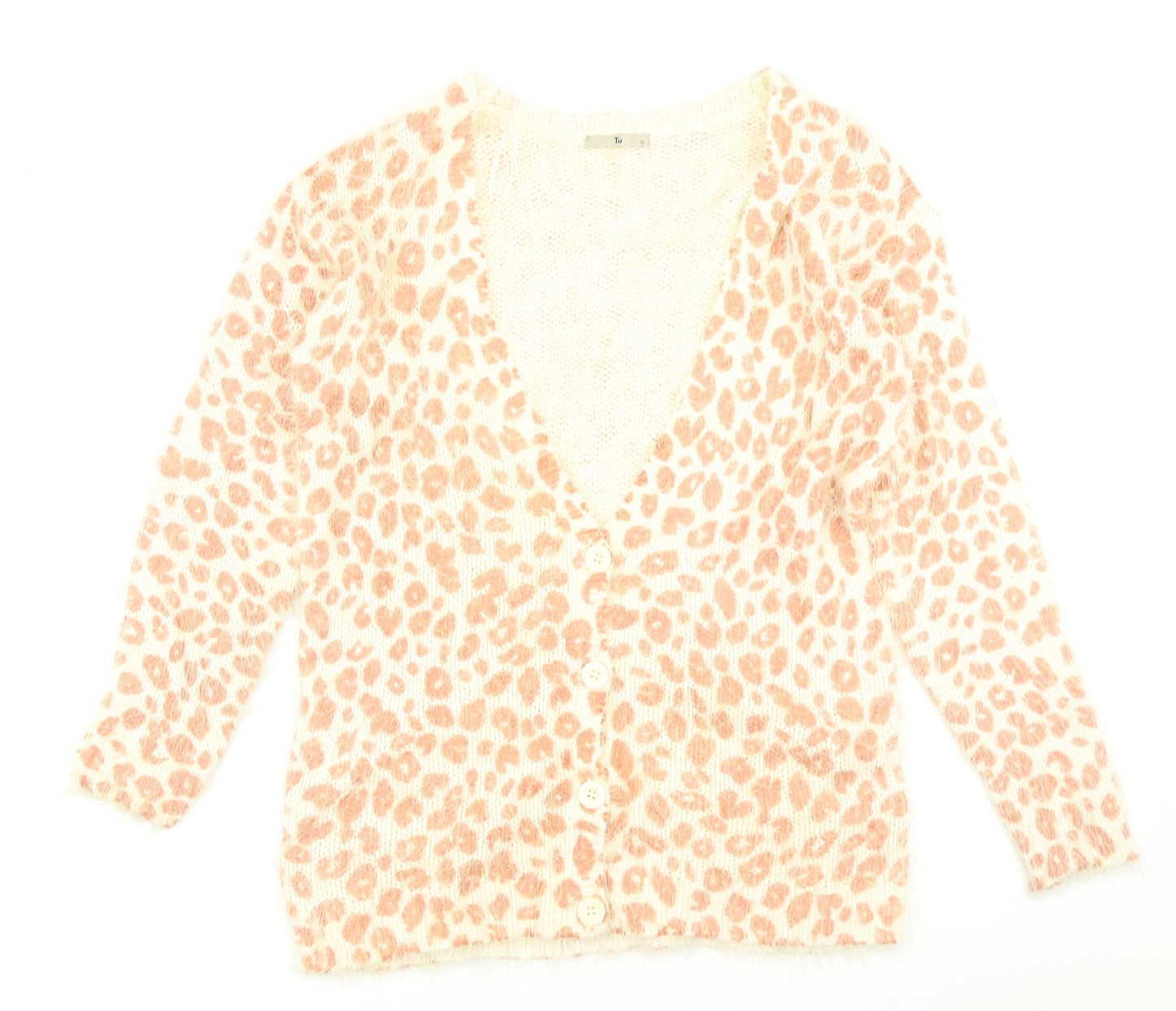 TU Womens Pink Animal Print Knit Cardigan Jumper Size 10