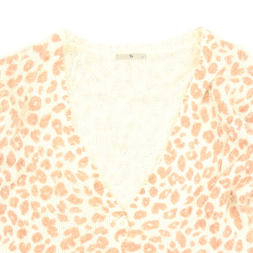 TU Womens Pink Animal Print Knit Cardigan Jumper Size 10