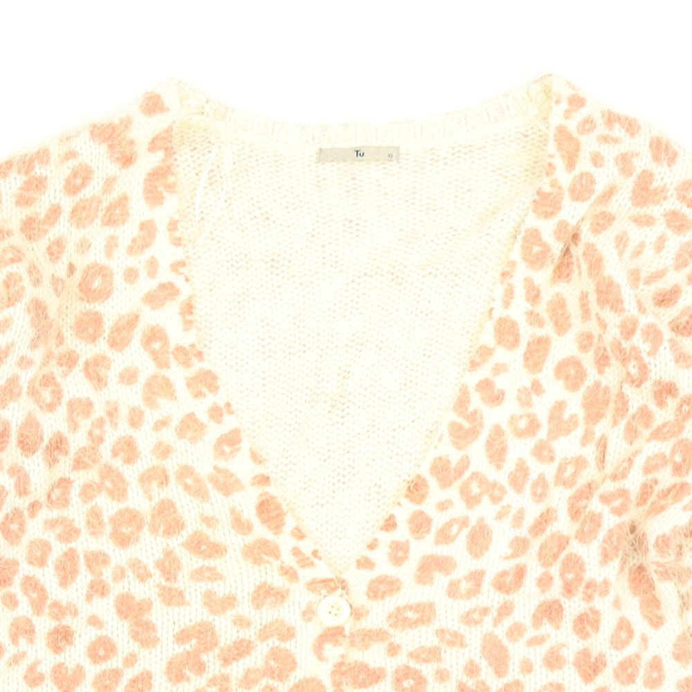 TU Womens Pink Animal Print Knit Cardigan Jumper Size 10
