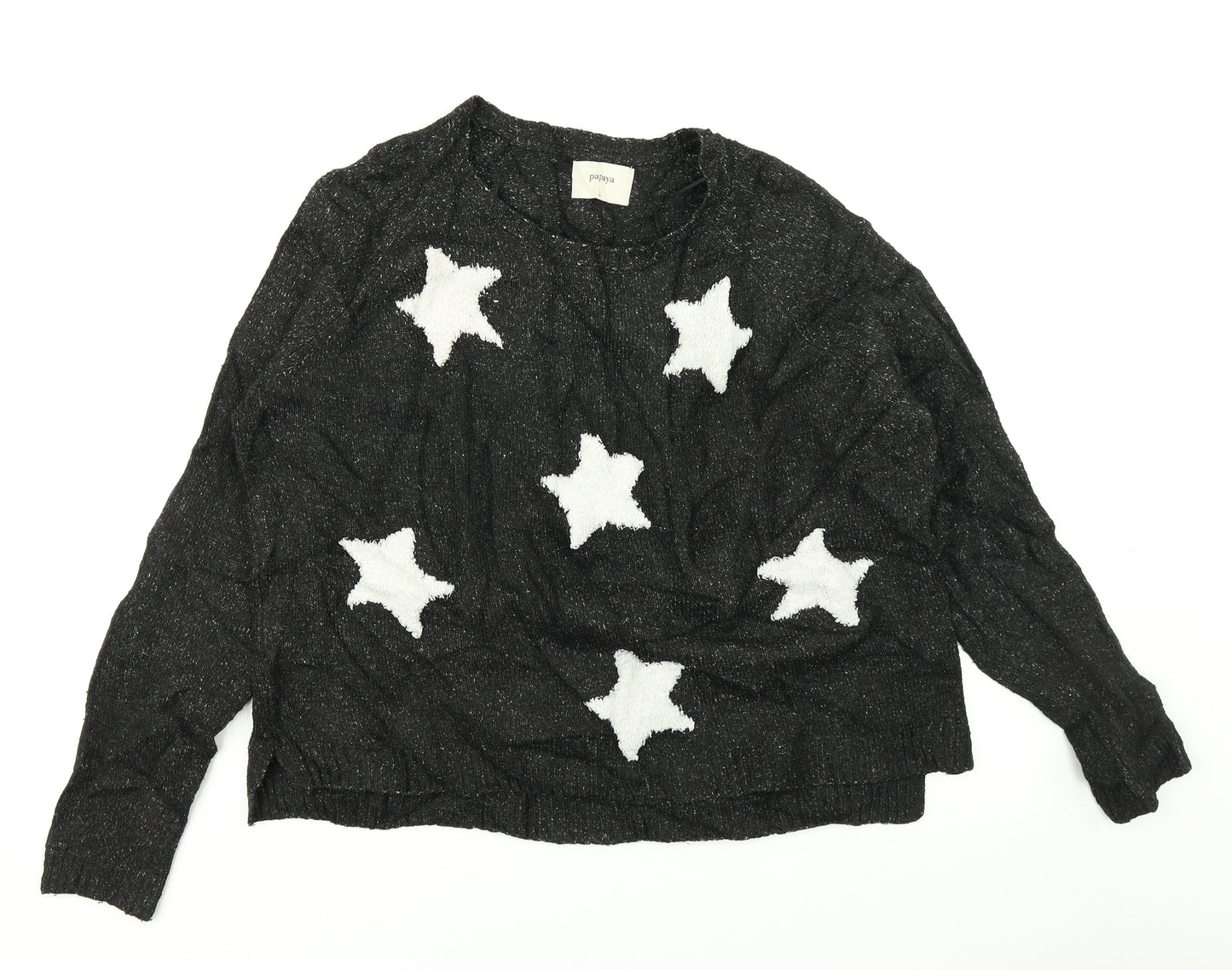 Papaya Womens Black  Knit Pullover Jumper Size L  - Star print