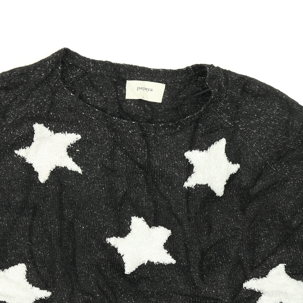 Papaya Womens Black  Knit Pullover Jumper Size L  - Star print