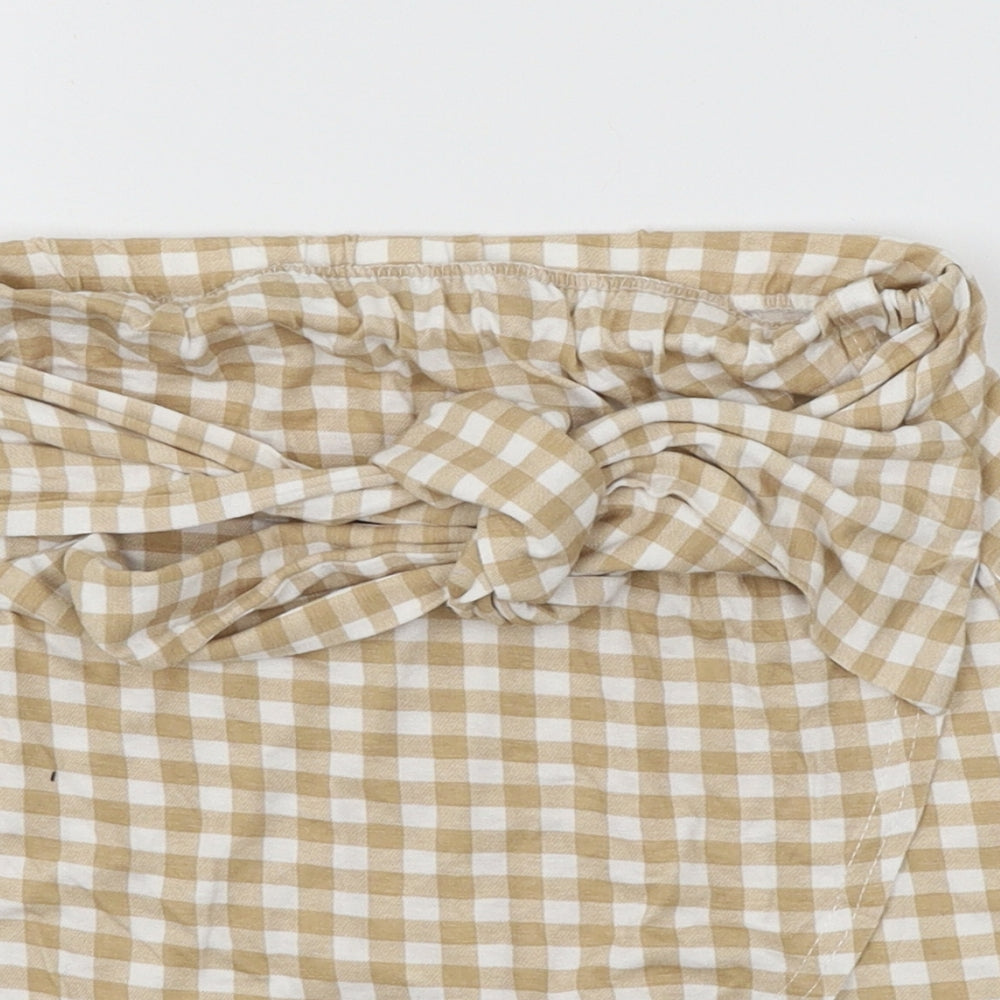 PRETTYLITTLETHING Womens Beige Check Jersey Mini Skirt Size 8
