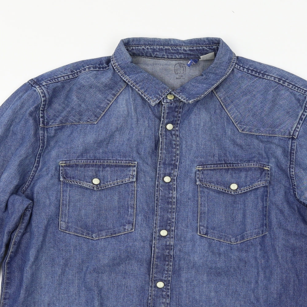 Divided Mens Blue  Denim  Button-Up Size M