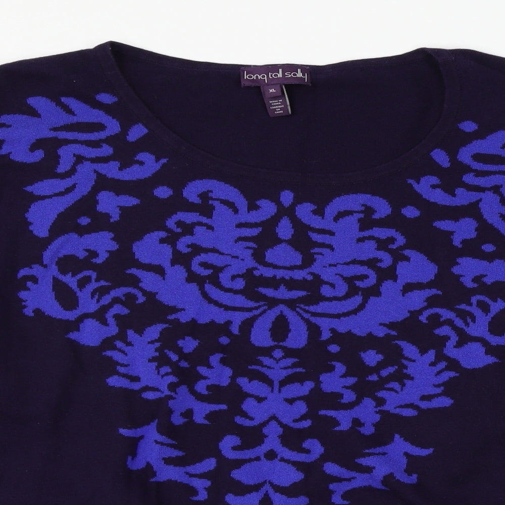 Long Tall Sally Womens Blue Geometric Knit Pullover Jumper Size XL