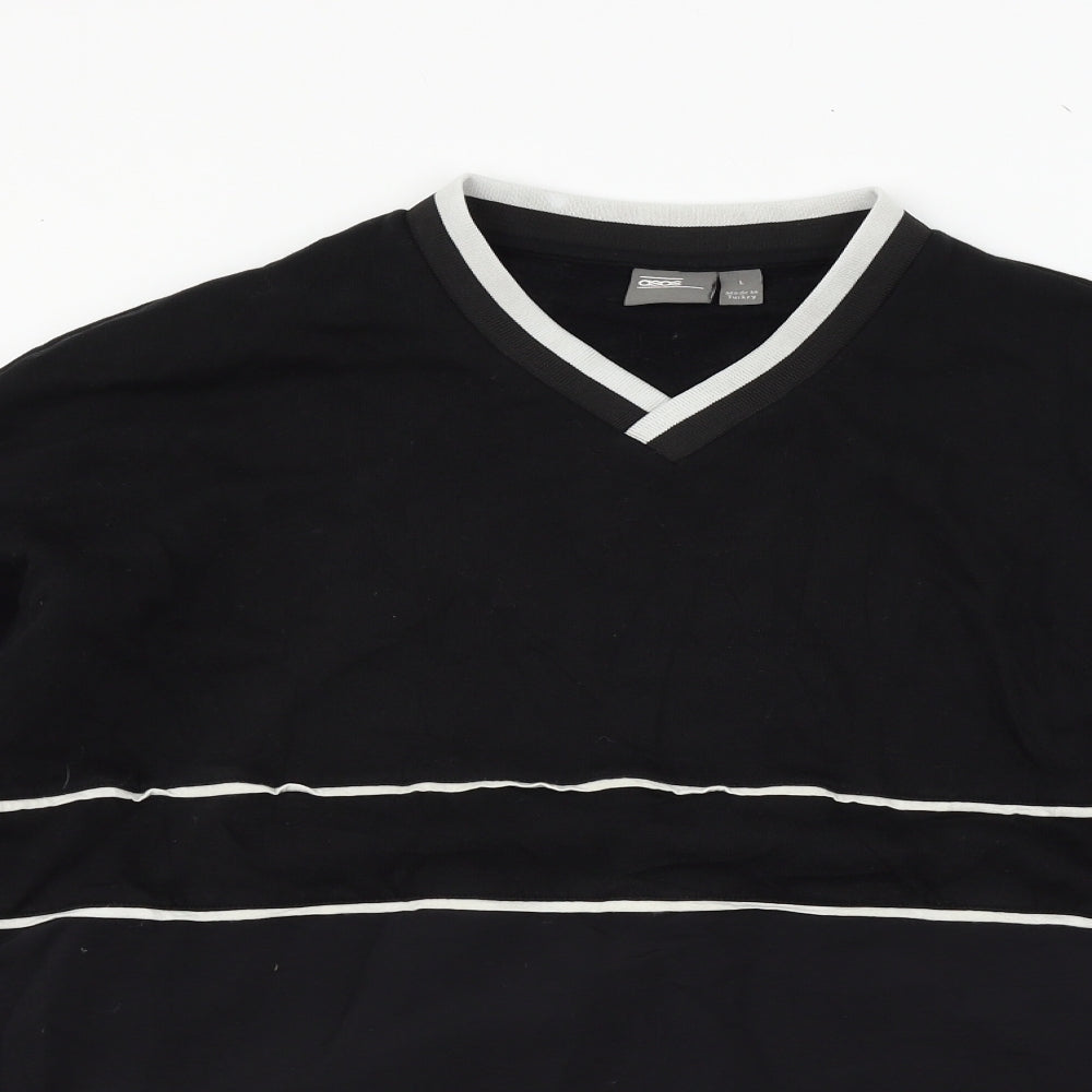 ASOS Mens Black Striped Jersey Pullover Sweatshirt Size M