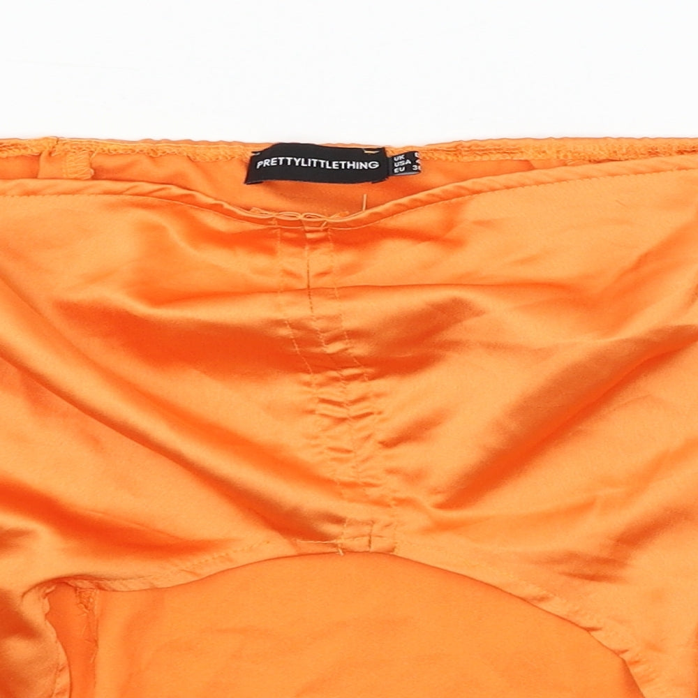PRETTYLITTLETHING Womens Orange  Satin Basic Blouse Size 8