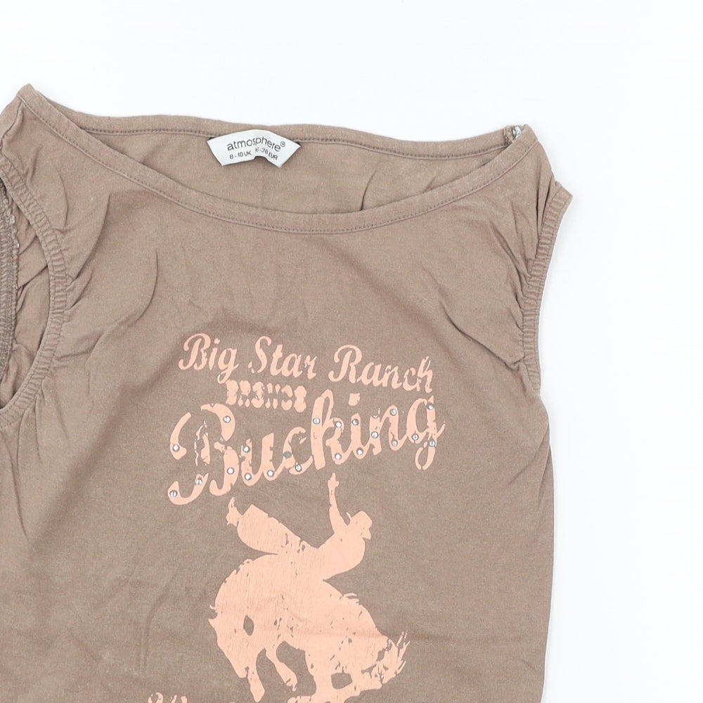 Atmosphere Womens Brown  Jersey Basic T-Shirt Size 8  - Bucking Bronco