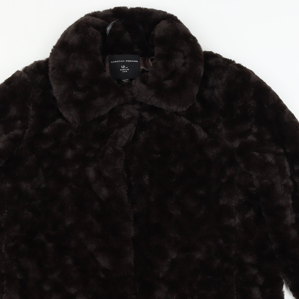Dorothy Perkins Womens Brown   Overcoat Coat Size 12  - Faux Fur