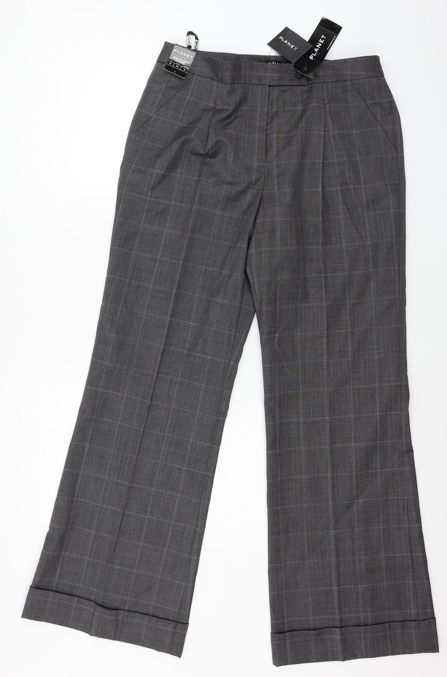 Planet Womens Grey Check  Trousers  Size 10 L28 in