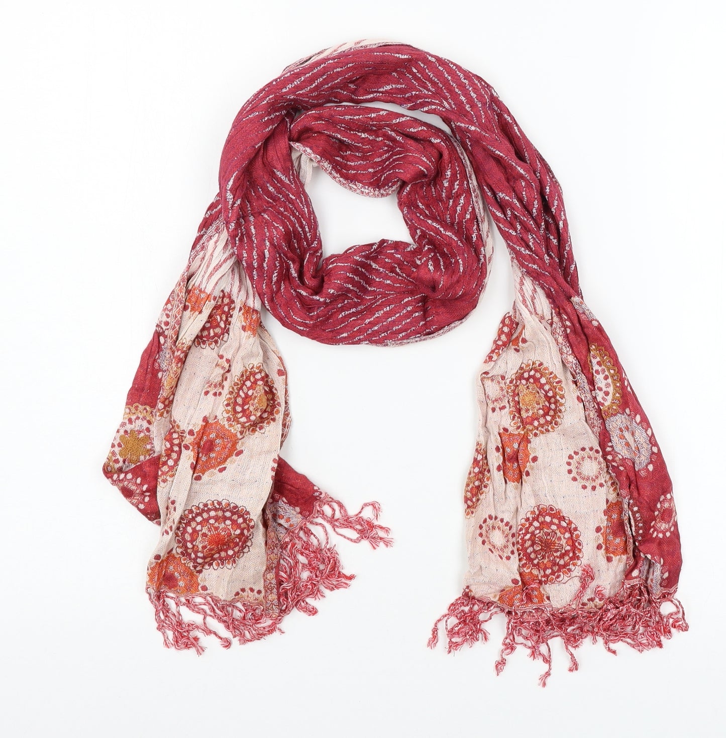 Preworn Womens Pink Striped Knit  Scarf