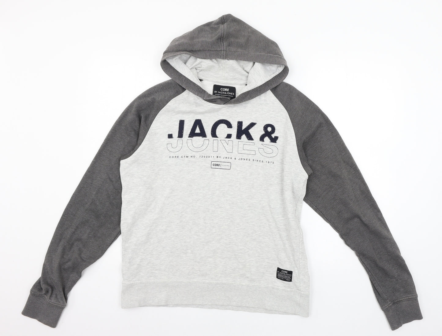 JACK & JONES Mens Grey  Jersey Pullover Hoodie Size L
