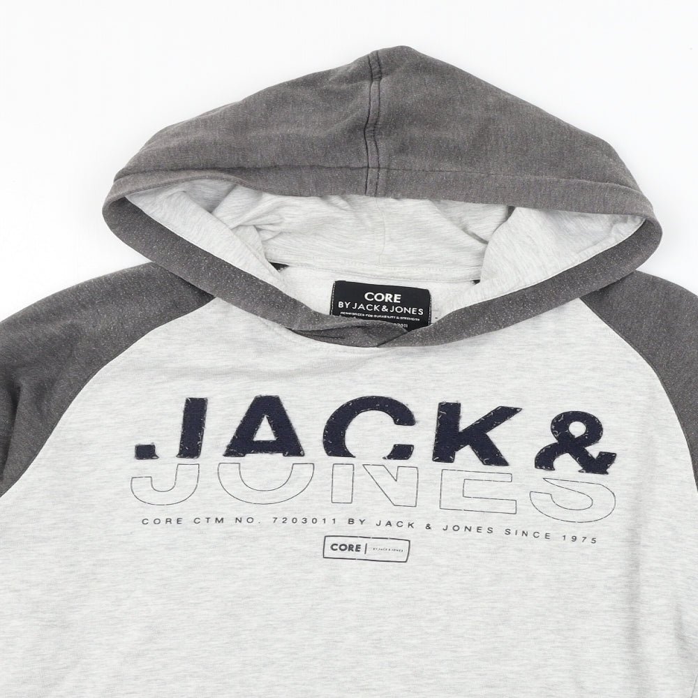 JACK & JONES Mens Grey  Jersey Pullover Hoodie Size L