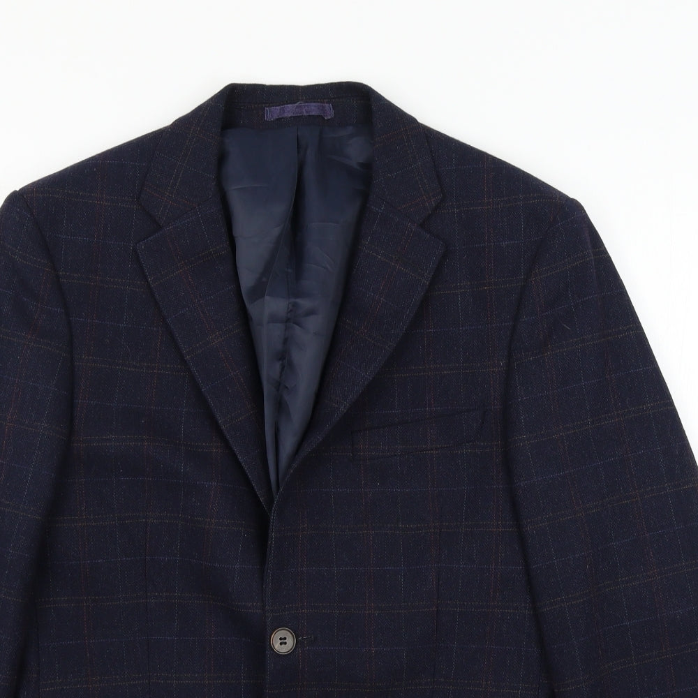 Aston & Gunn Mens Blue Plaid  Jacket Suit Jacket Size M