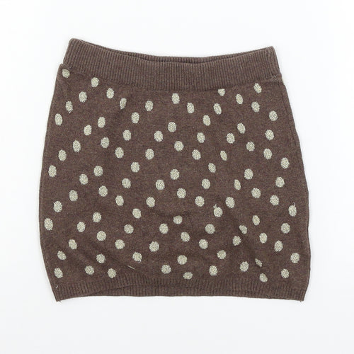 H&M Girls Brown Polka Dot Knit A-Line Skirt Size 9-10 Years