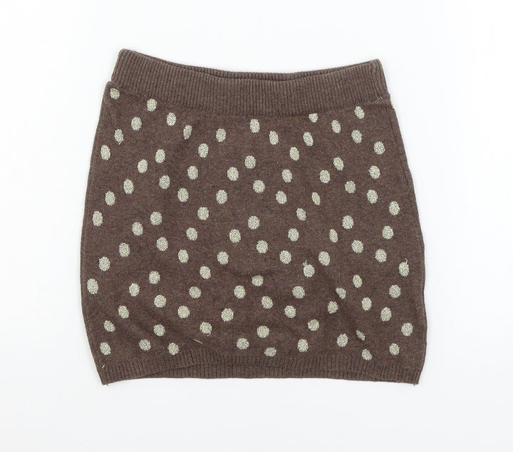 H&M Girls Brown Polka Dot Knit A-Line Skirt Size 9-10 Years
