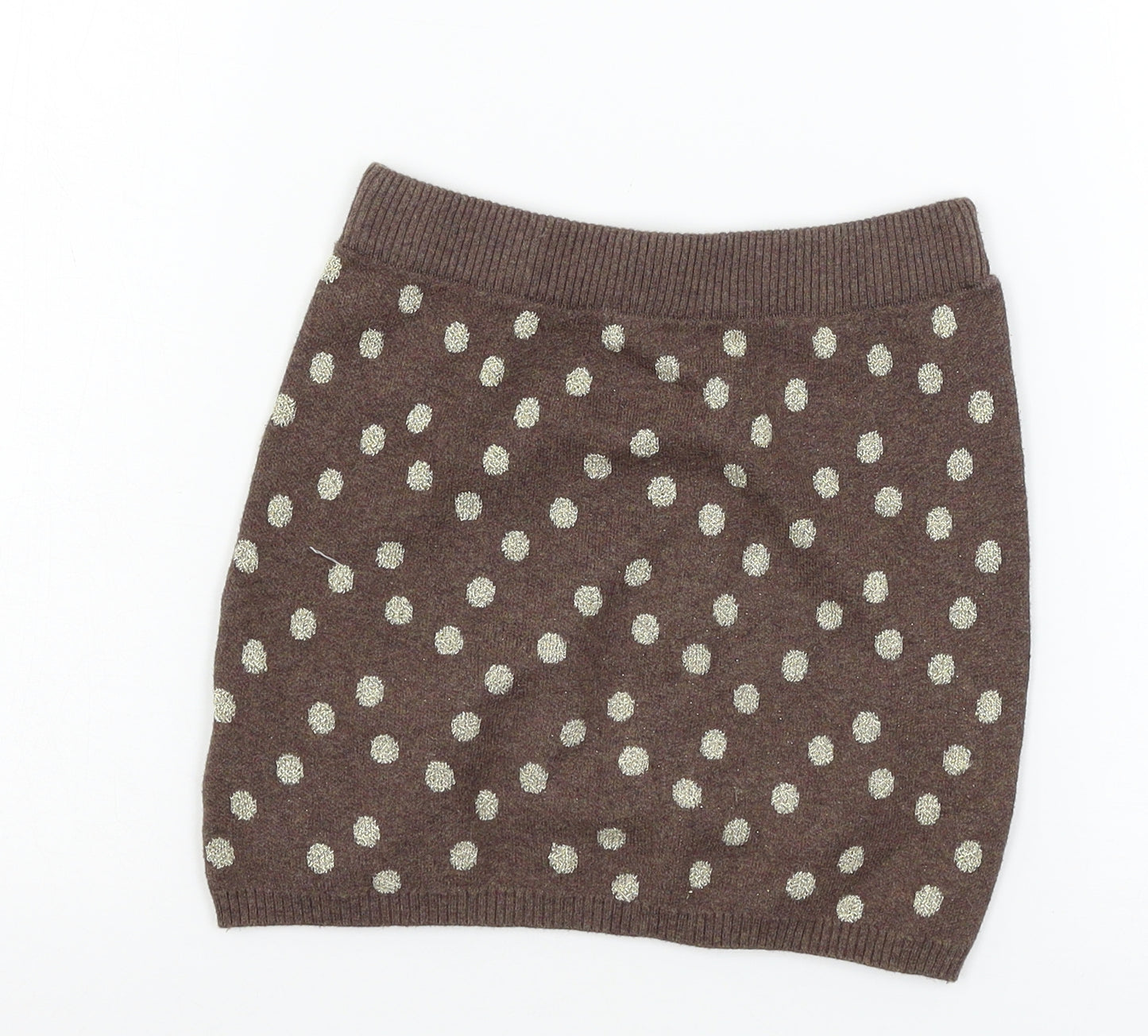 H&M Girls Brown Polka Dot Knit A-Line Skirt Size 9-10 Years