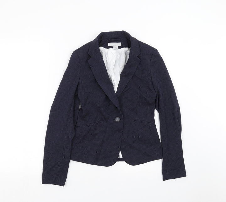 H&M Womens Blue Jacket Suit Jacket Size 6 - dotted pattern