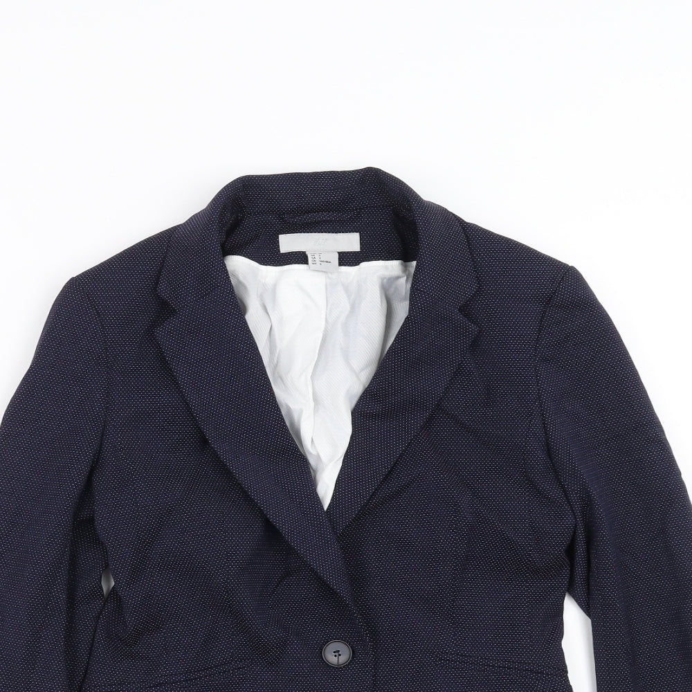 H&M Womens Blue   Jacket Suit Jacket Size 6  - dotted pattern