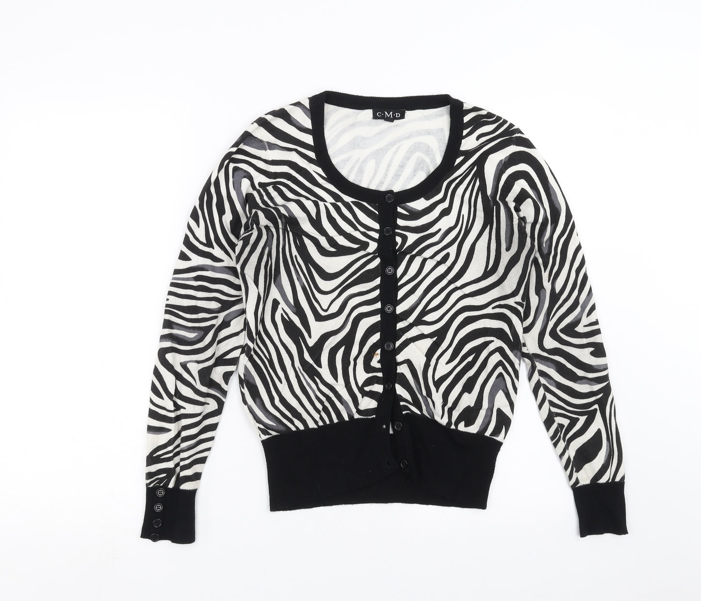 CMD Womens Black Geometric Knit Cardigan Jumper Size S