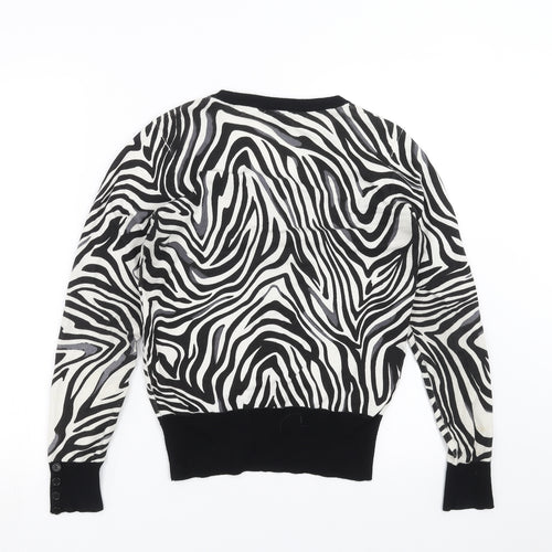 CMD Womens Black Geometric Knit Cardigan Jumper Size S