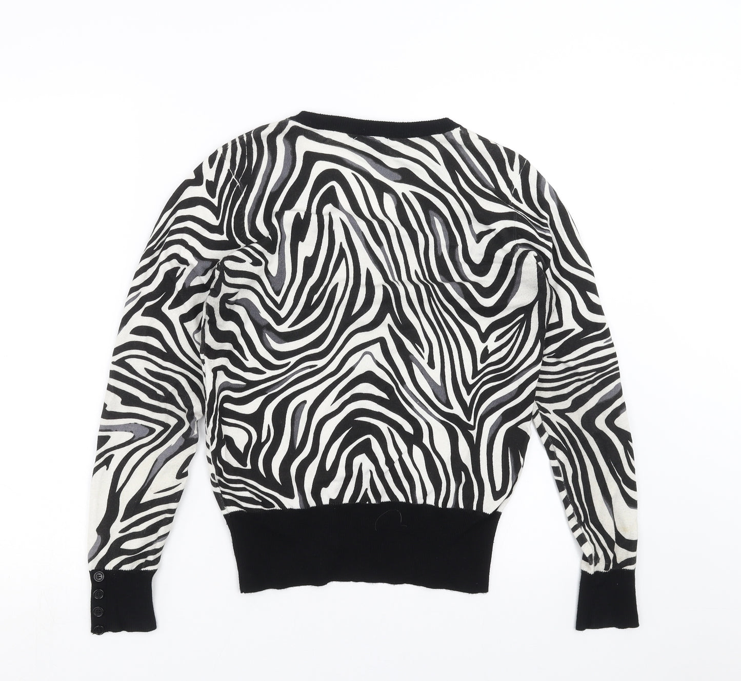 CMD Womens Black Geometric Knit Cardigan Jumper Size S