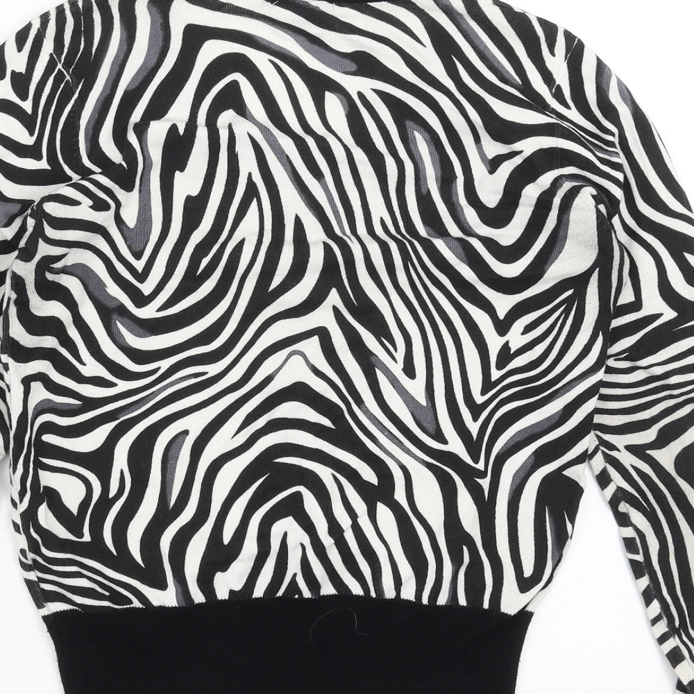 CMD Womens Black Geometric Knit Cardigan Jumper Size S