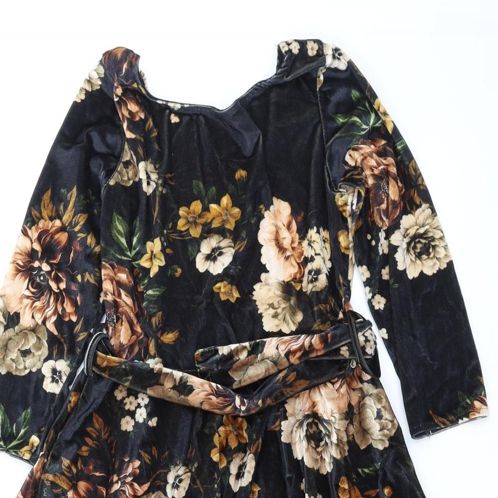 Zuiki Womens Black Floral  A-Line  Size S