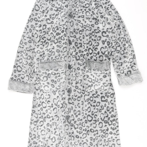 Slenderella Womens Grey Geometric Fleece Top Robe Size L