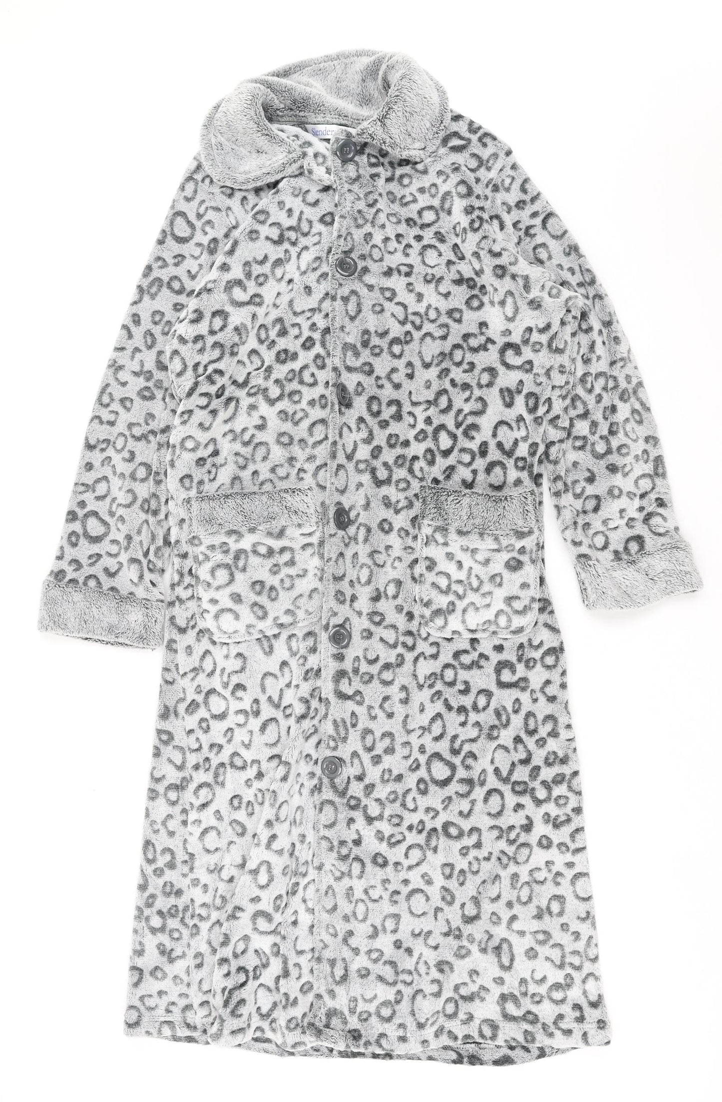 Slenderella Womens Grey Geometric Fleece Top Robe Size L